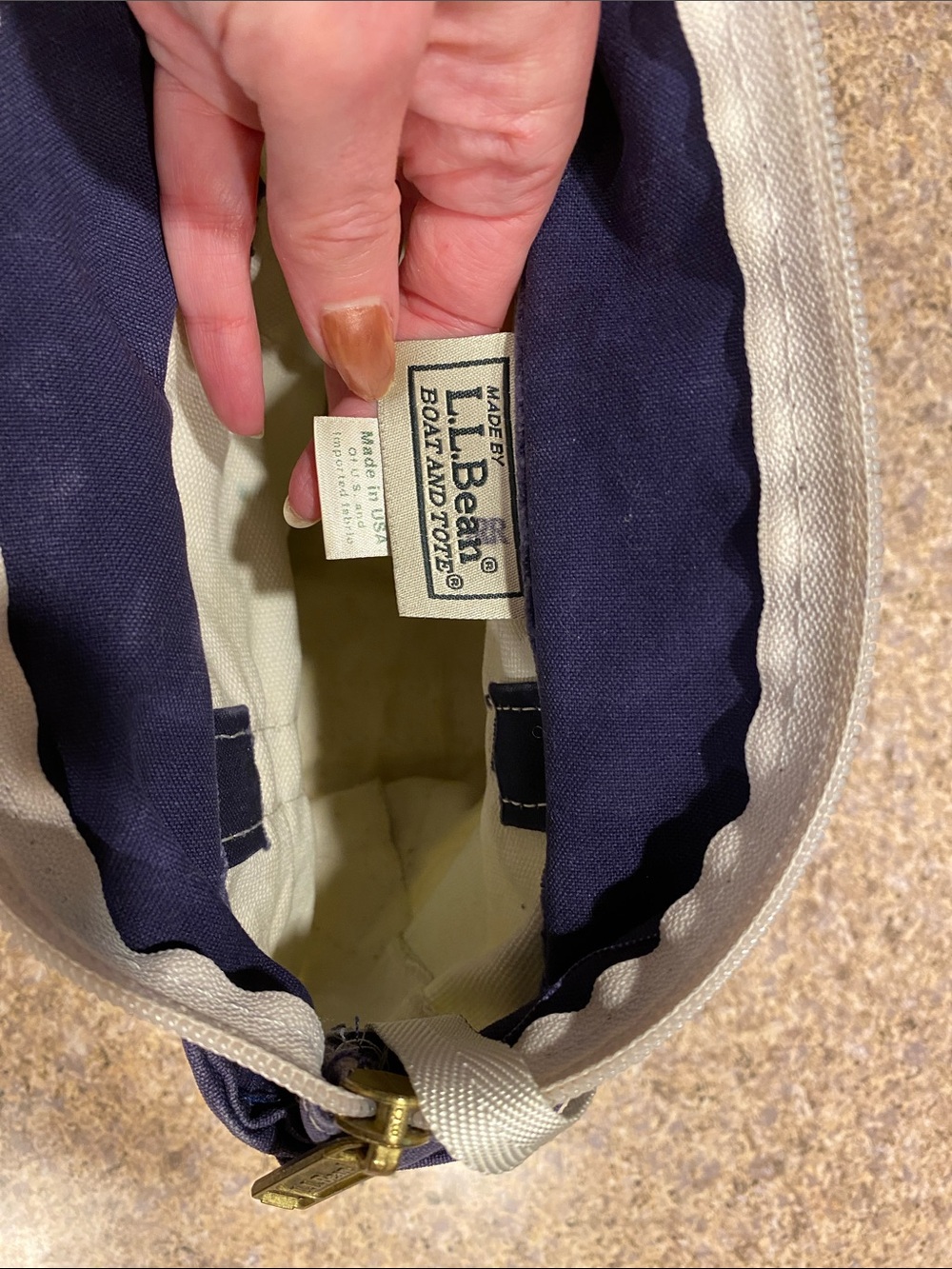 Vintage L.L.Bean BOAT AND TOTE Mini Stripe Blue Green 0FWM1 Zipper No Monogram - Picture 3 of 17